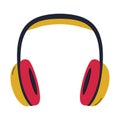Professional studio over-ear headphones with large red-yellow ear pads. Equipment for podcasting, online learning Royalty Free Stock Photo