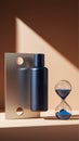 A matte dark blue bottle stands out against a thin flat 2mm metal board Royalty Free Stock Photo