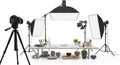 Professional Studio Setup with Camera and Lighting Equipment for Product Photography on White Background Tabletop Royalty Free Stock Photo