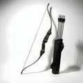 Modern black colored bow and arrow placed against a plain white backdrop Royalty Free Stock Photo