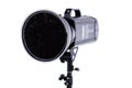 Professional studio strobe close up. Royalty Free Stock Photo