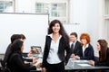 Professional successful business woman in office smiling