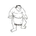 Professional Sumo Wrestler or Rikishi in Fighting Stance Ukiyo-E or Ukiyo Black and White Style Royalty Free Stock Photo