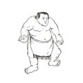 Professional Sumo Wrestler or Rikishi in Fighting Stance Ukiyo-E or Ukiyo Black and White Style