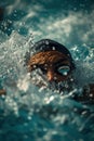 professional swimmer athlete in in pool with blue splashing water at sport competition, man swimming Royalty Free Stock Photo