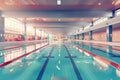 Professional swimming pool with swimmers practicing in lanes during daytime competition preparations Generative AI Royalty Free Stock Photo