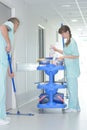 professional team cleaning hospital