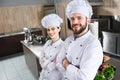 Professional team of male and female cooks standing with folded arms