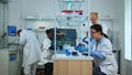 Professional team of scientists preparing vaccine against new virus