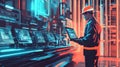 Professional technician working on futuristic computer systems in a data center