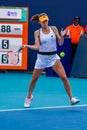 Professional tennis player Alize Cornet of France in action during her quarter-final women`s doubles match at 2022 Miami Open Royalty Free Stock Photo