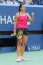Professional tennis player Anastasija Sevastova of Latvia in action during her US Open 2016 round four match
