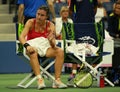 Professional tennis player Anastasija Sevastova of Latvia needs medical attention during her US Open 2016 quarter final match