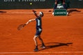 Professional tennis player Andrey Rublev of Russia in action during his quarter-final match against Marin Cilic of Croatia