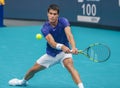 Professional tennis player Carlos Alcaraz of Spain in action during his men`s final match at 2022 Miami Open