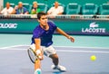 Professional tennis player Carlos Alcaraz of Spain in action during his semifinal match at 2022 Miami Open