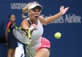 Professional tennis player Caroline Wozniacki of Denmark celebrates victory after her round four match at US Open 2016