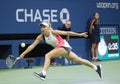 Professional tennis player Caroline Wozniacki of Denmark celebrates victory after her round four match at US Open 2016