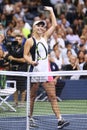 Professional tennis player Caroline Wozniacki of Denmark celebrates victory after her round four match at US Open 2016