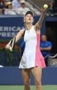 Professional tennis player Caroline Wozniacki of Denmark celebrates victory after her round four match at US Open 2016