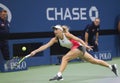 Professional tennis player Caroline Wozniacki of Denmark celebrates victory after her round four match at US Open 2016