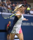 Professional tennis player Caroline Wozniacki of Denmark celebrates victory after her round four match at US Open 2016