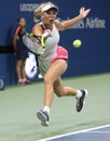 Professional tennis player Caroline Wozniacki of Denmark celebrates victory after her round four match at US Open 2016