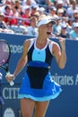 Professional tennis player Caroline Wozniacki during first round match at US Open 2013 at Billie Jean King National Tennis Center Royalty Free Stock Photo