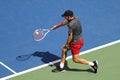 Professional tennis player Dominic Thiem of Austria in action during his 2018 US Open round of 16 match Royalty Free Stock Photo