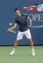 Professional tennis player Dominic Thiem from Austria in action during US Open 2016 second round match Royalty Free Stock Photo