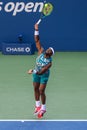 Professional tennis player Frances Tiafoe in a competitive US Open match