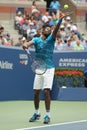 Professional tennis player Gael Monfis of France in action during his US Open 2016 quarterfinal match Royalty Free Stock Photo