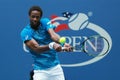 Professional tennis player Gael Monfis of France in action during US Open 2016 quarterfinal match at National Tennis Center Royalty Free Stock Photo