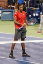 Professional tennis player Gael Monfis of France celebrates victory after his 2019 US Open second round match Royalty Free Stock Photo