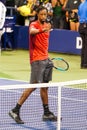 Professional tennis player Gael Monfis of France celebrates victory after his 2019 US Open second round match Royalty Free Stock Photo