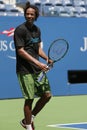 Professional tennis player Gael Monfis of France practices for US Open 2015 Royalty Free Stock Photo