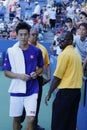 Professional tennis player Kei Nishikori signing autographs after practice for US Open 2014 Royalty Free Stock Photo