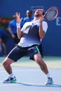 Professional tennis player Marin Cilic celebrates victory after US Open 2014 quarterfinal match