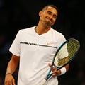 Professional tennis player Nick Kyrgios of Australia in action during BNP Paribas Showdown 10th Anniversary tennis event