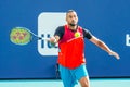 Professional tennis player Nick Kyrgios of Australia in action during his 2022 Miami Open men`s doubles semifinal