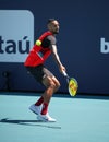 Professional tennis player Nick Kyrgios of Australia in action during his 2022 Miami Open round of 16 match Royalty Free Stock Photo