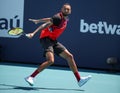 Professional tennis player Nick Kyrgios of Australia in action during his 2022 Miami Open round of 16 match Royalty Free Stock Photo