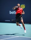 Professional tennis player Nick Kyrgios of Australia in action during his 2022 Miami Open round of 16 match Royalty Free Stock Photo