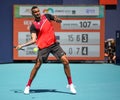 Professional tennis player Nick Kyrgios of Australia in action during his 2022 Miami Open round of 16 match Royalty Free Stock Photo