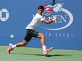 Professional tennis player Novak Djokovic practices for US Open 2013