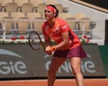 Professional tennis player Ons Jabeur of Tunisia in action during first round match against Lucia Bronzetti at 2023 Roland Garros