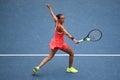 Professional tennis player Roberta Vinci of Italy in action during her final match at US Open 2015 at National Tennis Center