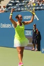 Professional tennis player Roberta Vinci of Italy celebrates victory after her first round match at US Open 2016