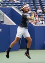 Professional tennis player Stefanos Tsitsipas of Greece in action during his 2019 US Open first round match