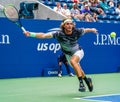 Professional tennis player Stefanos Tsitsipas of Greece in action during his 2019 US Open first round match